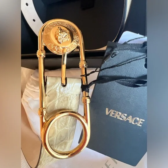 VERSACE SAFETY PIN LEATHER BELT 3 CM - Belts